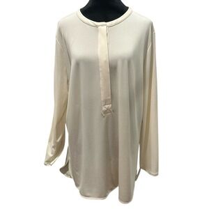 Lauren Ralph Lauren Tunic Top 2X Cream Long Sleeve Henley Minimalist Officecore